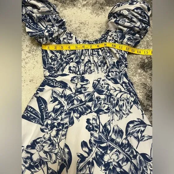 Abercrombie & Fitch The Emerson Poplin Puff Sleeve  Dress Blue White XS - Picture 7 of 8